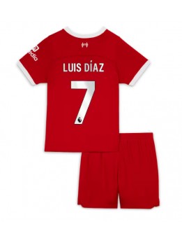 Liverpool Luis Diaz #7 Heimtrikotsatz für Kinder 2023-24 Kurzarm (+ Kurze Hosen)